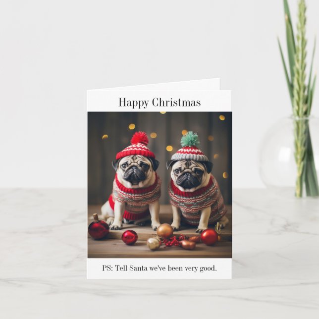 Mops Hunde Happy Christmas Card Karte (Vorderseite)