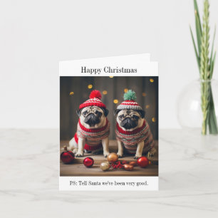 Mops Hunde Happy Christmas Card Karte
