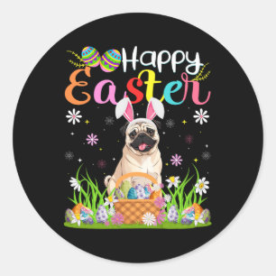 Mops Hunde Happy Ostereier HUNDERT Ostern Runder Aufkleber