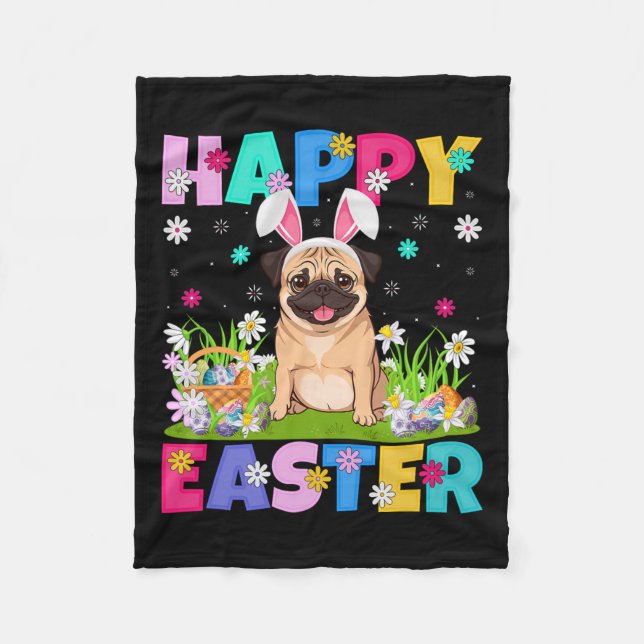 Mops Hunde Happy Ostereier Hunt Sonniges Ohr Mops  Fleecedecke (Vorderseite)