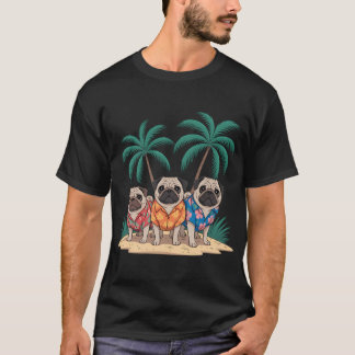 Mops-Hunde in hawaiianischen Oberteilen Palme Bäum T-Shirt