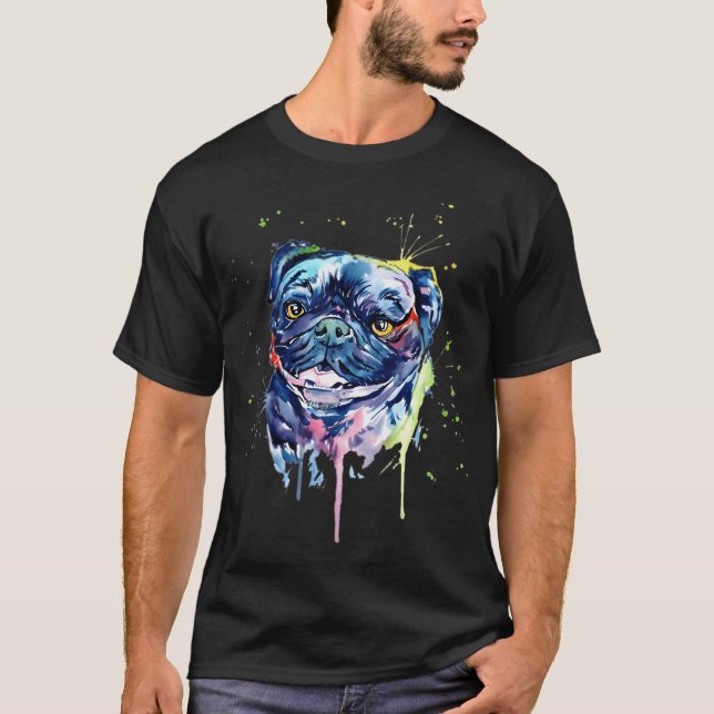 Mops-Hunde-Kunst Bunt T-Shirt (Vorderseite)