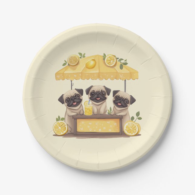 Mops Hunde Lemonade Stand Pappteller (Vorderseite)
