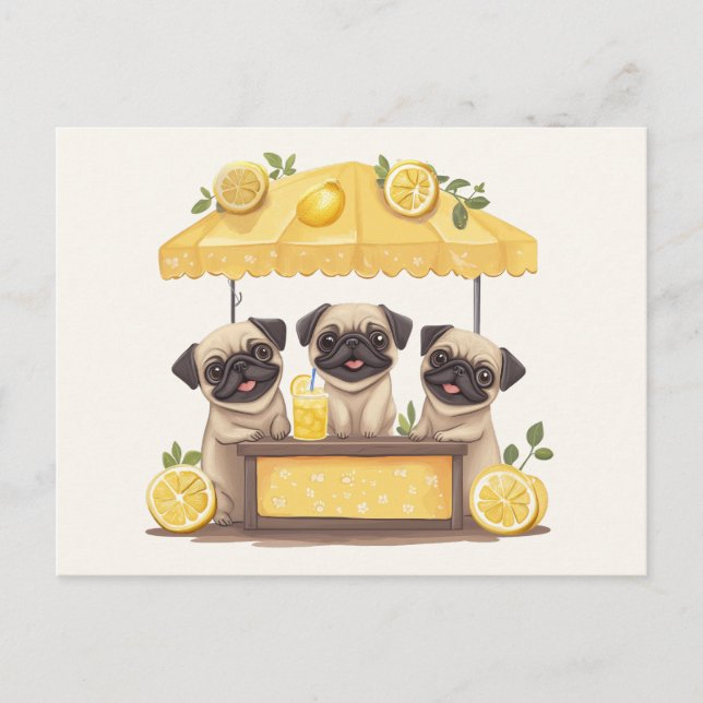 Mops Hunde Lemonade Stand Postkarte (Vorderseite)