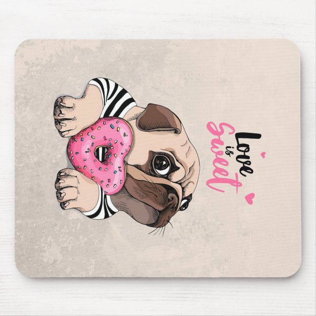 Mops Hunde Liebe ist süßes Geschenk, Mops Lover Ge Mousepad (Vorne)