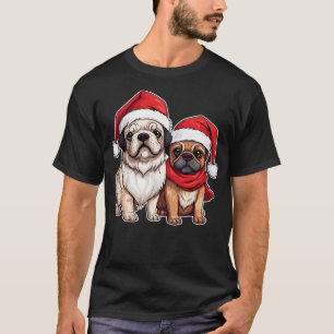 Mops Hunde mit Weihnachtsmannmütze Weihnachten Mop T-Shirt
