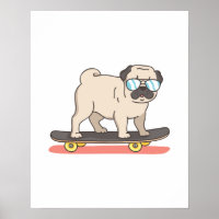 Mops Hunde Skater Skateboarden Funny Gips