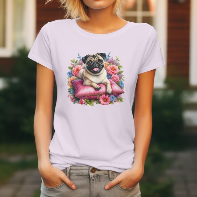 Mops Hunde und Blumendesign für Hunde T-Shirt (Von Creator hochgeladen)