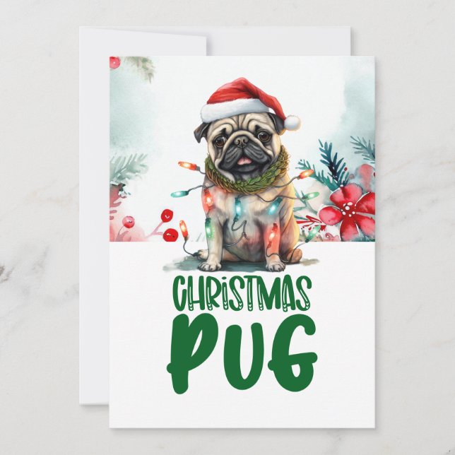 Mops Hunde Weihnachten mit Weihnachtsmannmütze (Vorderseite)