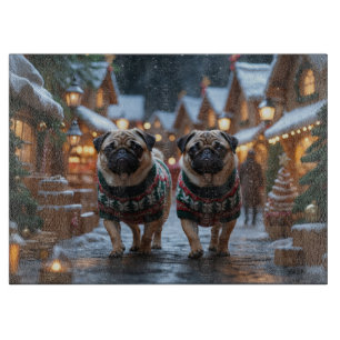 Mops Hunde Weihnachten Schnee Feiertag Schneidebrett