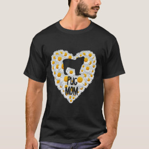 Mops-Hundemama auf Liebe Herz Weiße Gänseblümchen T-Shirt