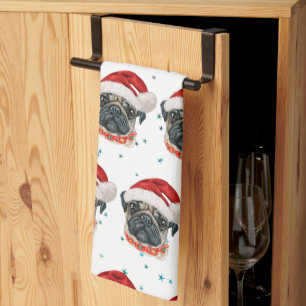Mops-Hunderasse Weihnachtssterne Geschirrtuch
