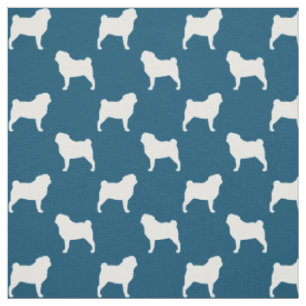 Mops-Hunderassen-Silhouetten Blau-Weiß gemustert Stoff