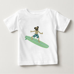 Mops-HundLongboard Surfer Baby T-shirt