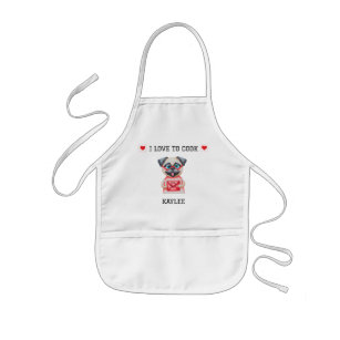 Mops "I Liebe to Cook" rote Herzen personalisiert Kinderschürze