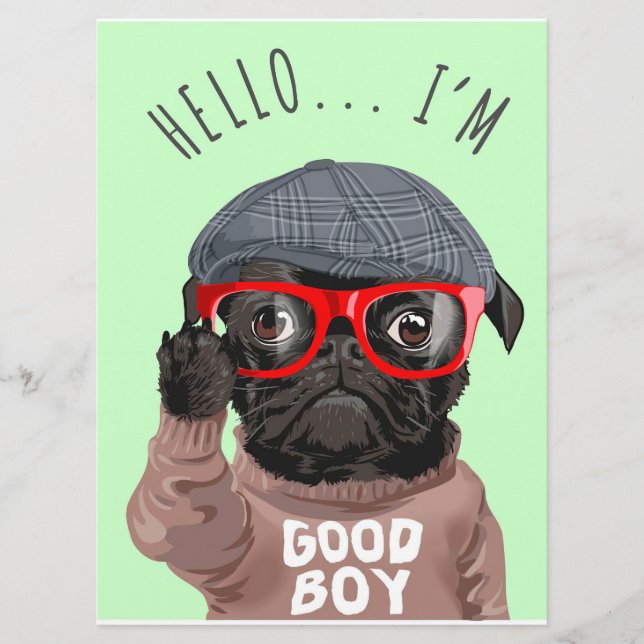 Mops Ich bin ein guter Junge, Mops Lover Geschenk, Menükarte (Vorderseite)