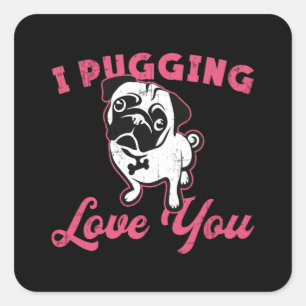 Mops ich liebe dich Hund Hunde Vintage Lustig Quadratischer Aufkleber