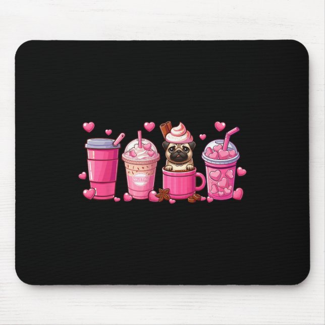 Mops im Becher Kaffeeliebhaber Valentinstag Herz Mousepad (Vorne)