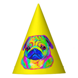 Mops im Farbgeburtstag Partyhütchen
