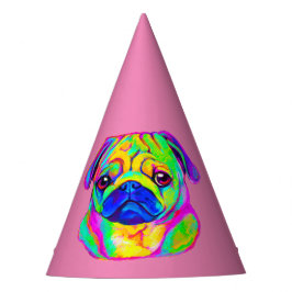 Mops im Farbgeburtstag Partyhütchen