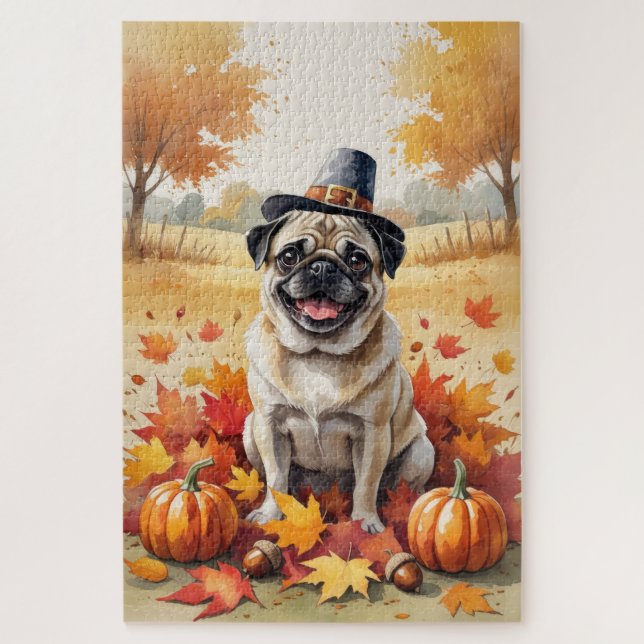Mops im Herbst lässt Erntedank Kunst Puzzle (Vertikal)