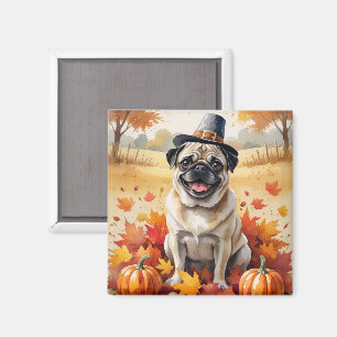 Mops im Herbstlaub Thanksgiving Kunst Magnet