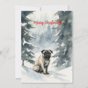 Mops im Schnee Aquarell Weihnachten