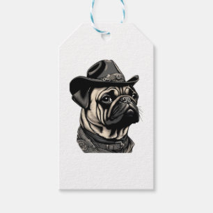 Mops in Cowboy hat Klassischer T - Shirt Geschenkanhänger