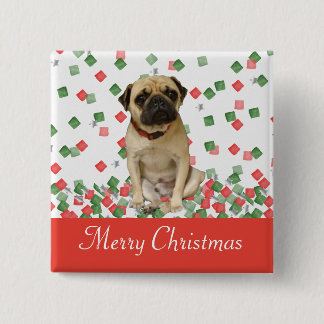 Mops-in der Hand gemalter WeihnachtsConfetti Button