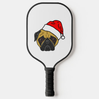 Mops in der Weihnachtsmannmütze Pickleball Schläger