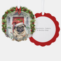 Mops in der Weihnachtsmannmütze Weihnachten vor de