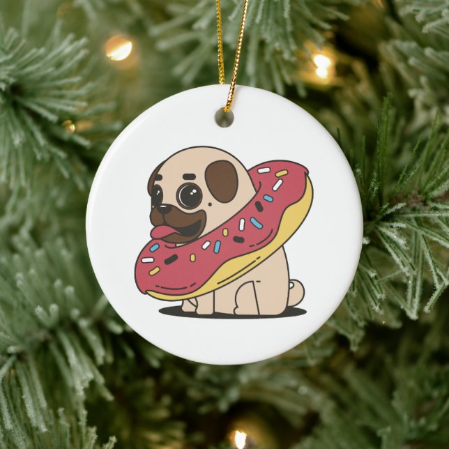 Mops in Donut Keramik Ornament (Baum)