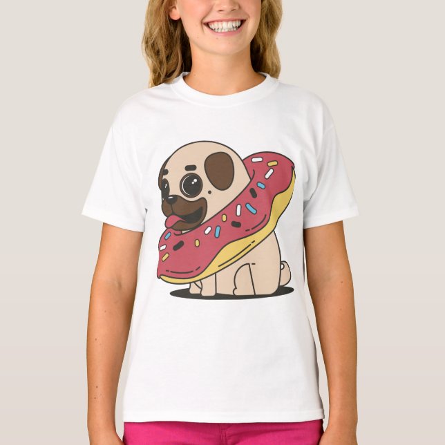 Mops in Donut T-Shirt (Vorderseite)