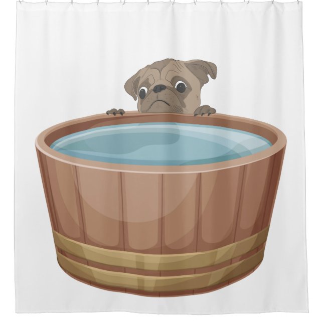 Mops in einem Tub-Duschvorhang Duschvorhang (Vorderseite)