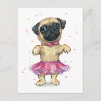 Mops in einer Tutu-Niedlichen Welpenmalerei Postkarte