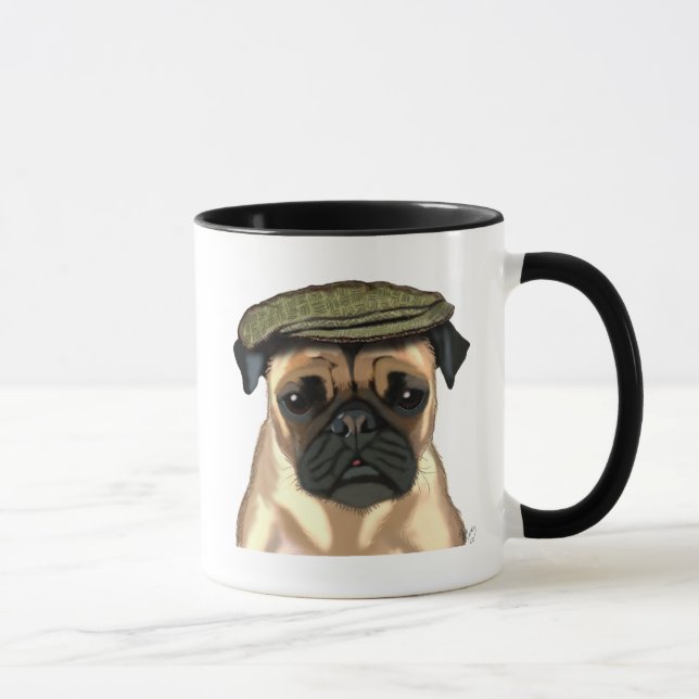 Mops in flacher Kappe Tasse (Rechts)