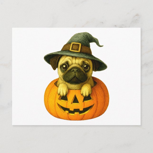 Mops in Pumpkin Feiertagspostkarte (Vorderseite)