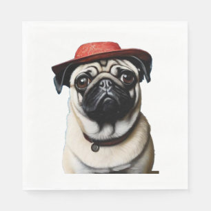 Mops in rotem Hut Klassischer T - Shirt Serviette