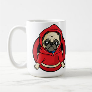 Mops in roter Kapuzenjacke Kaffeetasse