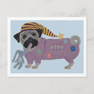 Mops in Schlafanzug Postkarte