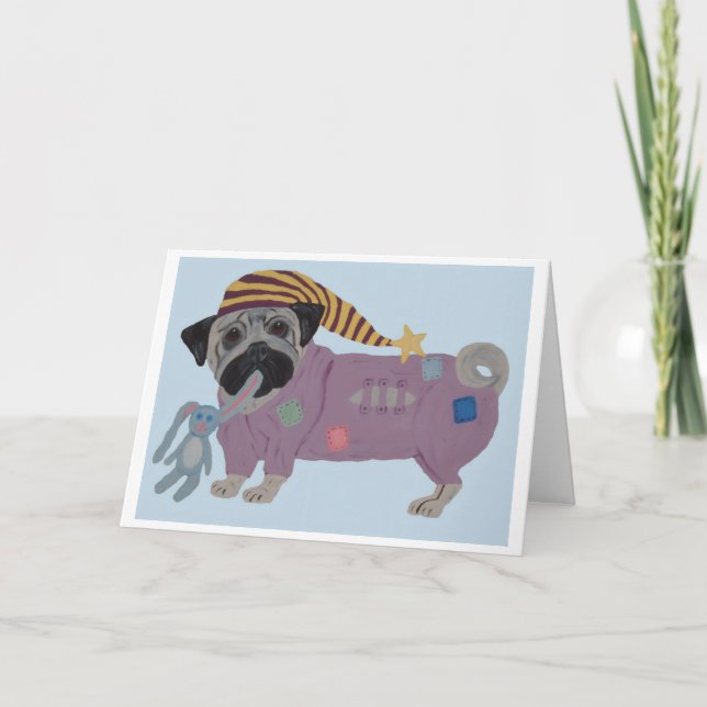 Mops in Schlafanzügen  Karte (Vorderseite)