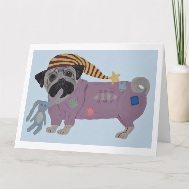 Mops in Schlafanzügen  Karte (Vorderseite)