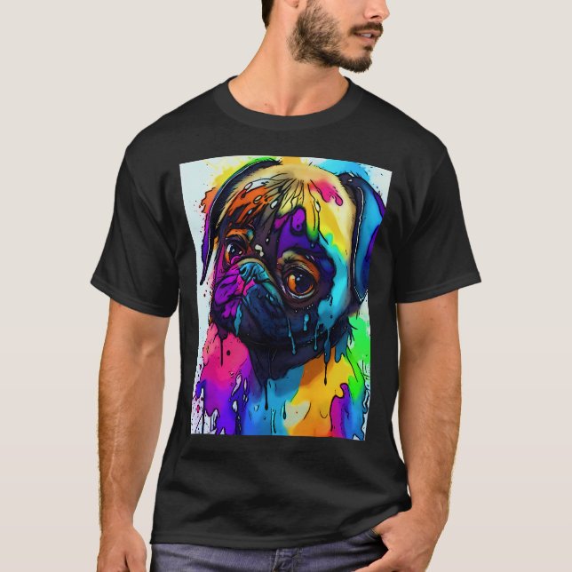 Mops in Wasserfarbe-Spritzer 2 T-Shirt (Vorderseite)