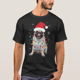 Mops in Weihnachtslicht Weihnachtsmannmütze Sonnen T-Shirt