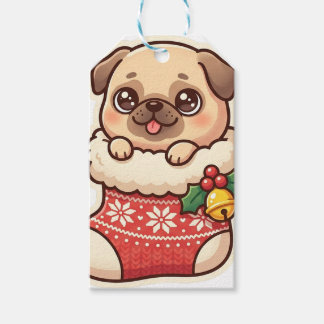 Mops in Weihnachtsstrumpf Geschenkanhänger