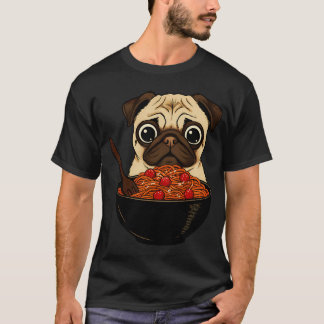 Mops isst Ramen Süßer Hund Nudelschale Illustratio T-Shirt