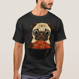 Mops isst Ramen Süßer Hund Nudelschale Illustratio T-Shirt