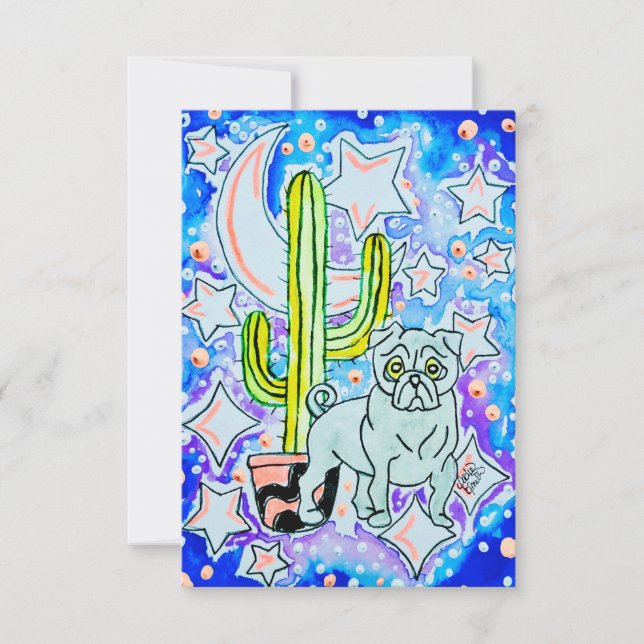 Mops & Kaktus Dankeskarte (Vorderseite)