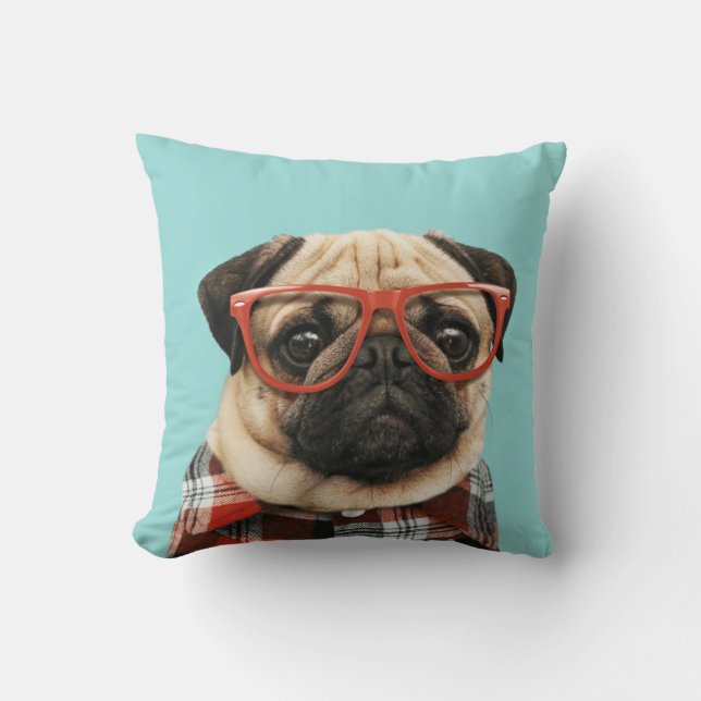 Mops Kariert Shirt Kissen (Vorderseite)