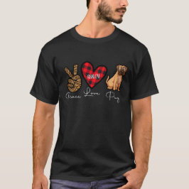 Mops Karierter Frieden Liebe Niedlicher Hund T-Shirt